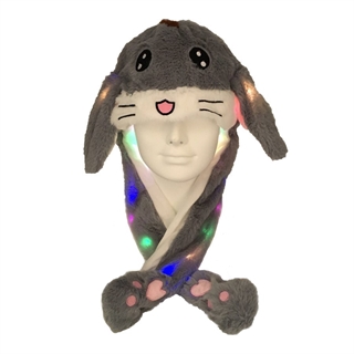 LED kanin hat med hoppeører  og multifarvet lys - Grå